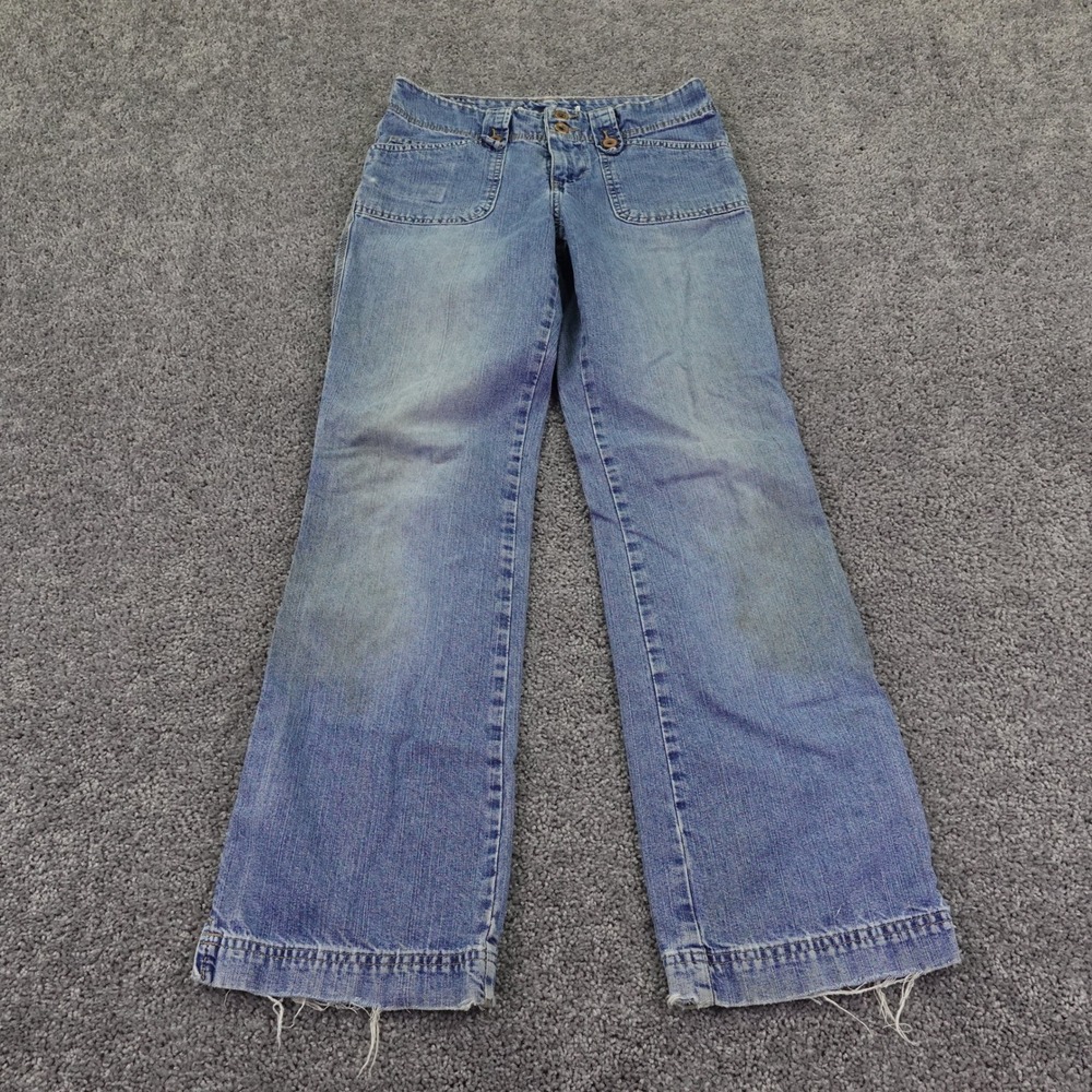 Hydraulic Jeans Womens 5/6 Blue Low Rise Flare Cargo Pockets Frayed Hem Y2K